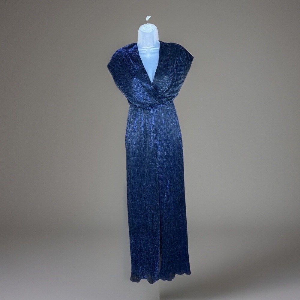 Francesca's Mi ami Jumpsuit XS Navy Metallic Sheer Overlay Boho Y2K Festival